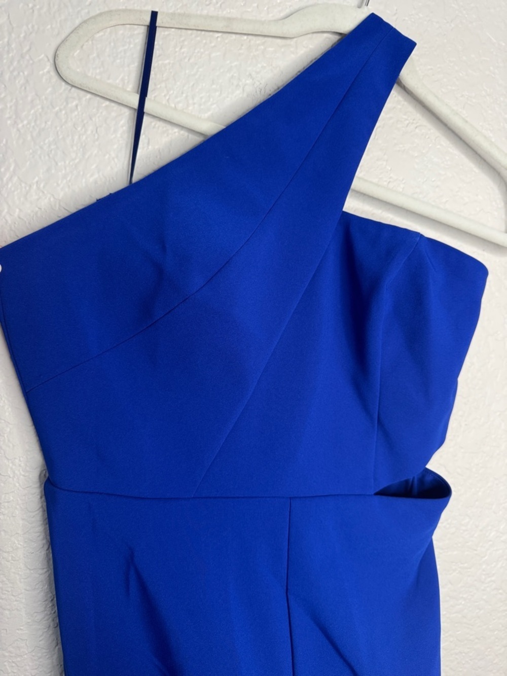 NEW Aidan Mattox Blue One Shoulder Crepe Jumpsuit Side Cut Out Size 6 - Picture 2 of 8